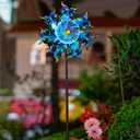 Solar Owls Wind Spinners for Yard and Garden,51 Inch Solar Windmill Seven Color LED Light Whirligig Kinetic Spinner to Scare Birds Decor for Lawn, Patio,Owl Gift Metal Wind Outdoor Sculpture