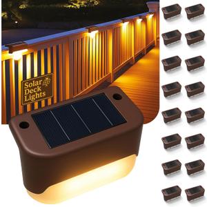 Solar Deck Lights Outdoor 16 Pack, Peel And Stick Deck Railing Lights, Long-lasting & Durable Waterproof For Outdoor Stairs, Step, Fence, Yard, Balcony, Patio, Railing, Garden & Pathway, (Warm White)