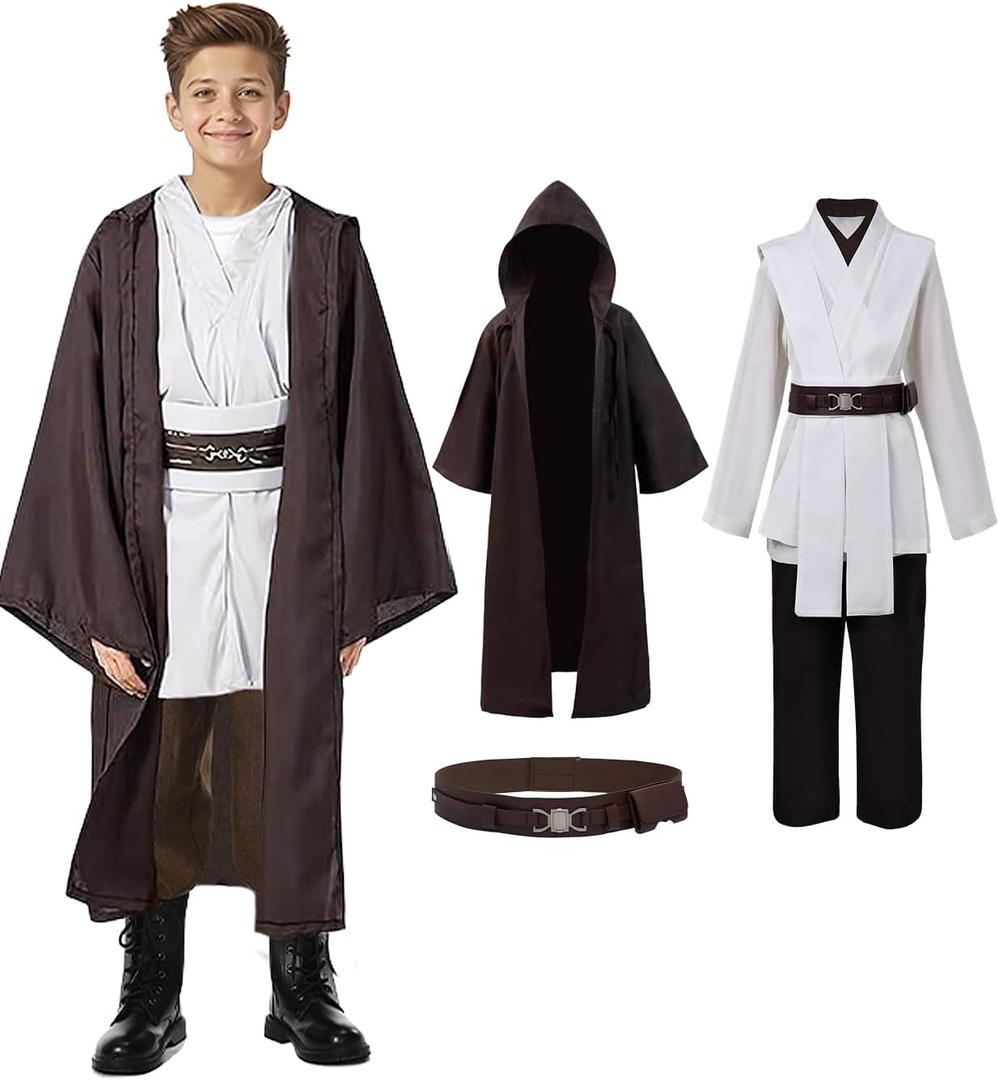 Kids Cosplay Outfit Costume Cloak Robe Tunic Hooded Uniform Black and Brown Halloween (Large)