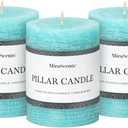 3x4 Inch Turquoise Pillar Candles Set of 3 - Unscented Candles, Long Clean Burning, Large Big Candles, Smokeless Dripless Pillar Candles for Dinner Table, Wedding, Home, Bathroom, Rustic Decor