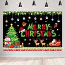 Merry Christmas Banner Decorations Black The Santa Claus Reindeer Snowflakes Bacdrop Decorate for Family Gathering Winter New Year Xmas Eve Party Decoration Supplies 7x5ft