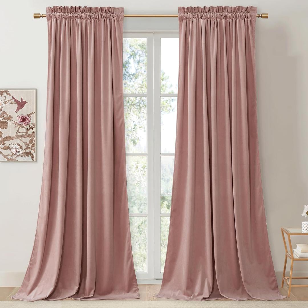 StangH Pink Velvet Curtains 90 inches Long, Nursery Girls Bedroom Privacy Window Drapes Room Darkening Home Decoration for Living Dining Room/Spa/Office, W52 x L90, 2 Panels