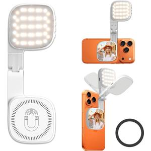 Diyife Magnetic Selfie Light for Phone, [Compatible with MagSafe] CRI95, 3 Modes, 45 LED, 360 Rotatable Phone Light with Foldable Mirror, Portable Selfie Ring Light for Zoom Makeup Video Conference