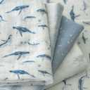 Muslin Swaddle Blankets for Newborn, 4 Pack Cotton Baby Blankets for Boys, Large 31.5 x 43.3 Breathable Soft Receiving Blanket, Essentials Swaddle Wrap Burping Clothes, Blue Whale