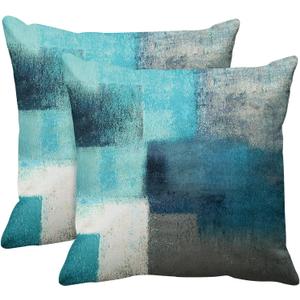 Emvency Set of 2 Turquoise White and Gray Throw Pillow Covers Modern Abstract Teal Painting Decorative Pillow Cases Home Decor Standard Square 22x22 Inches Pillowcases