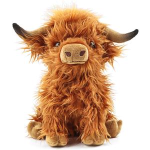 Highland Cow Stuffed Animal Realistic Scottish Cow Plush Toy Soft Farm Animal Cattle Plushie Doll Present for Adults Kids Boys Girls (Brown Cow, 10.8 Inch)