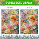 Spring Summer Welcome Garden Flag 12x18 Inch Double Sided Dog Floral Butterfly Burlap Small Yard Flag Seasonal Farmhouse Outside Outdoor Decoration