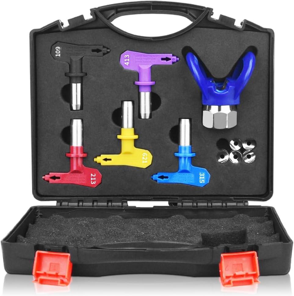 6Pcs Airless Paint Sprayer Tips,Spray Tips,Tip Guard and Storage Box (109,213,315,413,621)