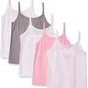 Hanes Girls' Camisole, 100% Cotton Tagless Cami, Toddler Sizing, Multiple Packs & Colors (Small, Gray/Light Pink/White - 5 Pack)