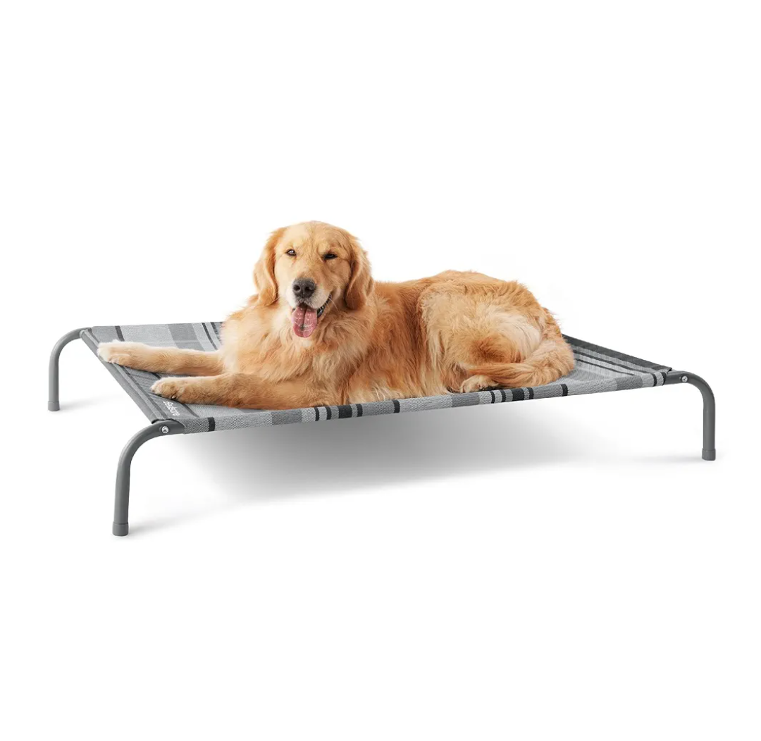 Bedsure Outdoor Elevated Dog Bed Large Sized Dog, Portable Indoor & Outdoor Cooling Raised Cot Pet Hammock Bed with Skid-Resistant Feet, Frame with Breathable Mesh, Striped Grey, 49 inches