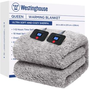 Westinghouse Electric Blanket Queen Size, Soft Plush Sherpa Heated Blanket with 10 Heating Levels & 1-12 Hours Auto-Off, Machine Washable, 84x90 inches, Charcoal