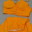 Pink Queen Women's High Waisted Bikini Set Two Piece Swimsuit V Neck Spaghetti Straps Swim Skirt Bathing Suit (Medium, Orange)
