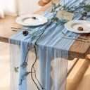 Keketoarrange Summer Table Runner Light Blue Cheesecloth Gauze Rustic Cheese Cloth Table Runner 120 Inch 10 FT for Weding Baby Shower Summer Pool Beach Picnic Garden Camping Outdoor Party Decorations