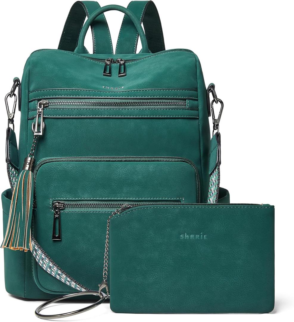 Shrrie Backpack Purse for Women Leather Fashion Designer Travel Backpack Convertible Shoulder Satchel Bag for College Work (2-9 Vintage Dark Green)