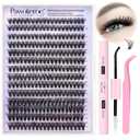 Pawotence Lash Clusters Kit Individual Lashes Extension Kit DIY 280pcs 9-16mm Cluster Eyelash Extension Kit with Lash Bond and Seal, Lash Tweezers for Self Use