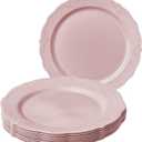 2 x Silver Spoons Vintage Pink Plastic Dessert Plates Set of 10 – 7.5 Inch Party Plates with Scalloped Edges – Elegant Look for Tea Parties, Bridal Showers, or Everyday Use