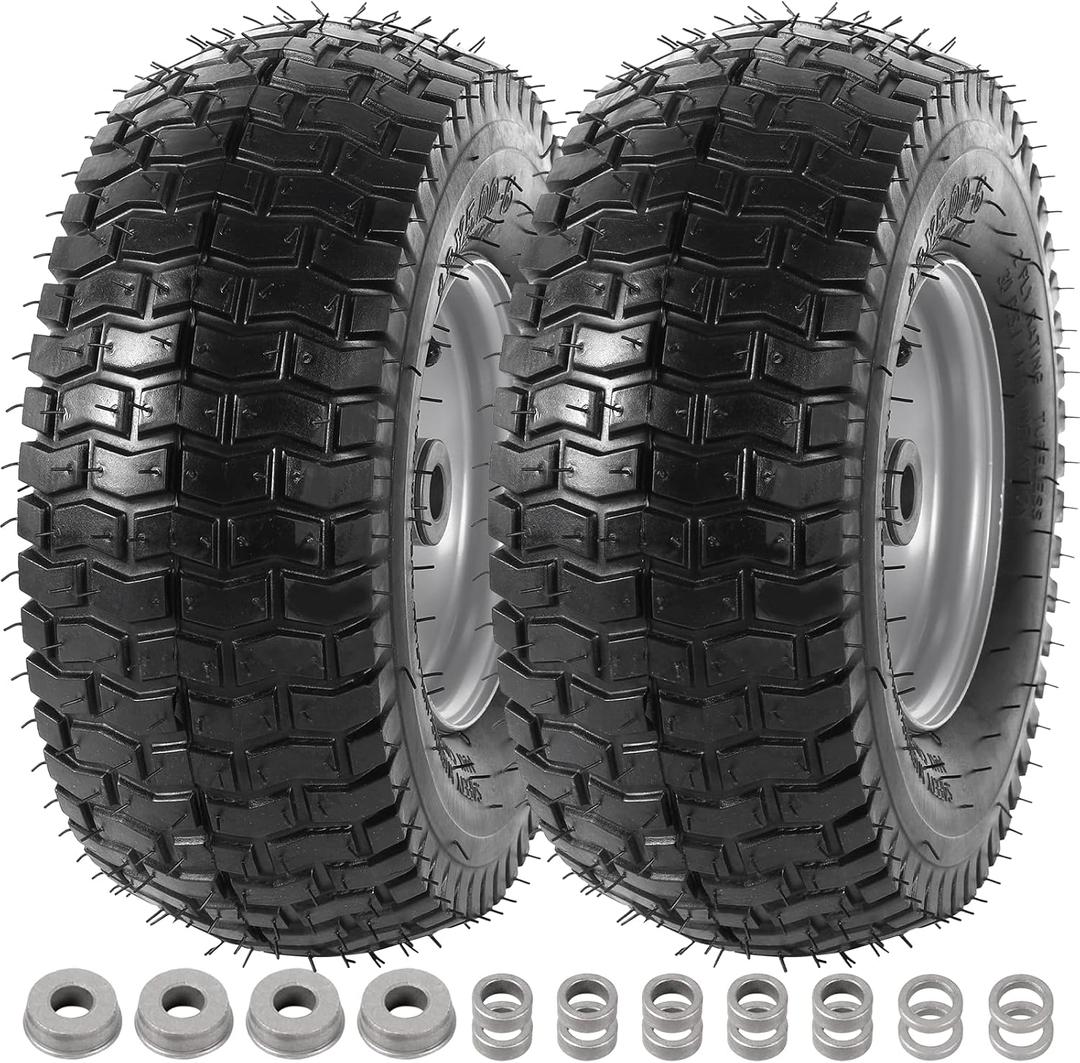 AR-PRO (2 Pack) 13 x 5.00-6 Lawn Mower Tire and Wheel for Riding Mower Lawn Tractor, 3" Centered Hub and 3/4" Bushings, 4-Ply Tubeless Turf-V Pattern
