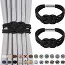 NICEEC 2 Pack Strong Magnetic Curtain Tiebacks Upgrade Nordic Simple Style Drape Tie Backs Double Color Weave Rope Knot Decorative Curtain Holdbacks for Home & Office Window Drapery (Black)