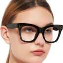 MARE AZZURO Reading Glasses 4.0 Women Oversized Square Readers 100 125 150 175 200 225 250 275 300 350 400 500 600 (Black, 4.00)