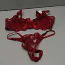 Sexy Floral Embroidered Flower Mesh Underwire Push Up Lingerie Set (Medium, Bow Wine Red)
