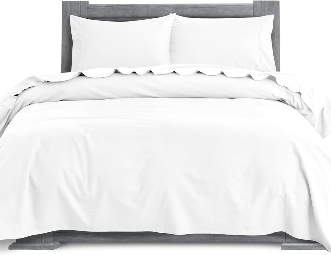 Elegant Comfort Soft 4-Piece 100% Turkish Cotton Flannel Sheet Set - Premium Quality, Deep Pocket Fitted Sheet, Ultra Soft, Cozy Warm Flannel Sheets - Cali King, White