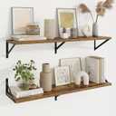 Deep Floating Shelves, 40'' x 10'' Brown Wall Shelves Set of 2 | 10 Inch Deep Shelves with Heavy Duty Brackets, Rustic Wood Shelves for Bathroom Living Room, Engineered Wood, 40LBS
