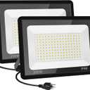 200W LED Flood Lights 2 Pack, 3000K Warm White Security Lights, Outdoor IP66 Waterproof, Backyard Garden Garage