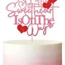 A Little Sweetheart Is On The Way Cake Topper, Sweetheart Baby Shower Cake Topper, Pink Glitter Sweet Baby Girl Cake Decor for Gender Reveal/Welcome Baby Girl Party Decoration
