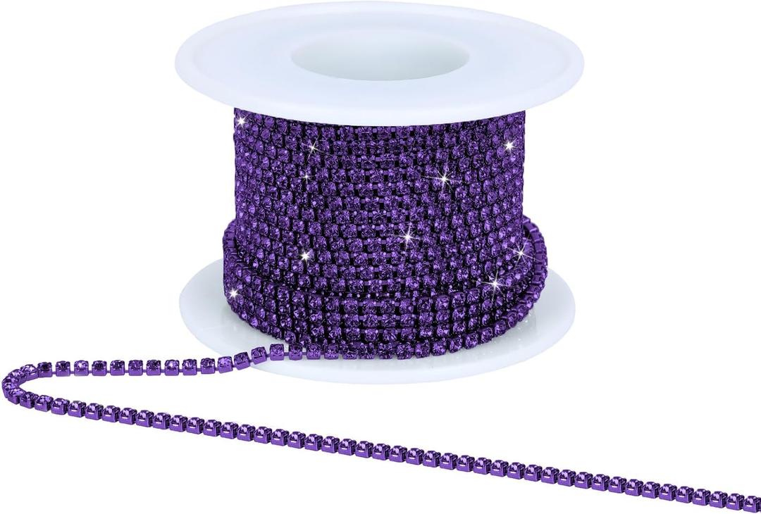 Crystal Rhinestone Close Chain Trim,10 Yards/Roll of 2mm Rhinestone Banding Claw Cup Chain for Sewing Crafts, DIY Decoration, Jewelry, Clothing, Shoes Dark Purple