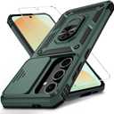 Weycolor for Samsung Galaxy S25 Case with Camera Lens Cover, HD Screen Protector, 10 FT Military Grade Drop Protection, Magnetic Ring Holder Kickstand Protective Phone Case, Pine Green