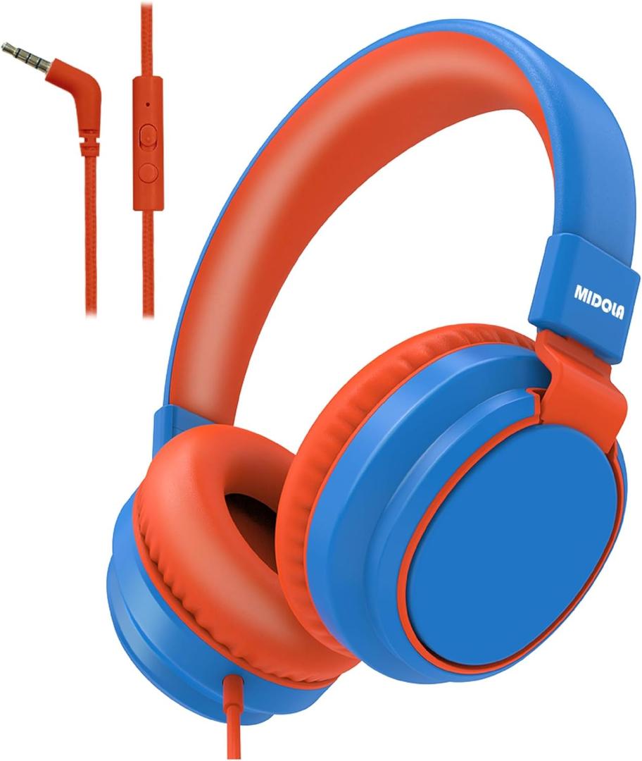 MIDOLA Kids Headphone Wired Volume Limited 85/94dB Over-Ear/On-Ear Foldable Headset with Microphone Hearing Protection Headphones for Toddler Boy Girl Child School Learning Pad Tablet Blue