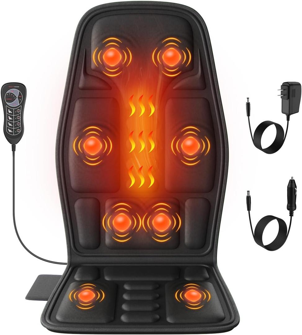 comrelax Back Massager for Chair with Heat, Chair Massager Pad for Recliner with 8 Vibration, Seat Cushion for Seniors, Office Workers & Family, Fatigue & Pain Relief in Office, Home & Travel