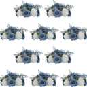 NUPTIO Flower Ball Centerpieces for Tables: 10 Pcs Dusty Blue & White Artificial Rose Fake Floral Arrangement for Wedding Party Centerpiece Decorations 9.4 Inch Diameter