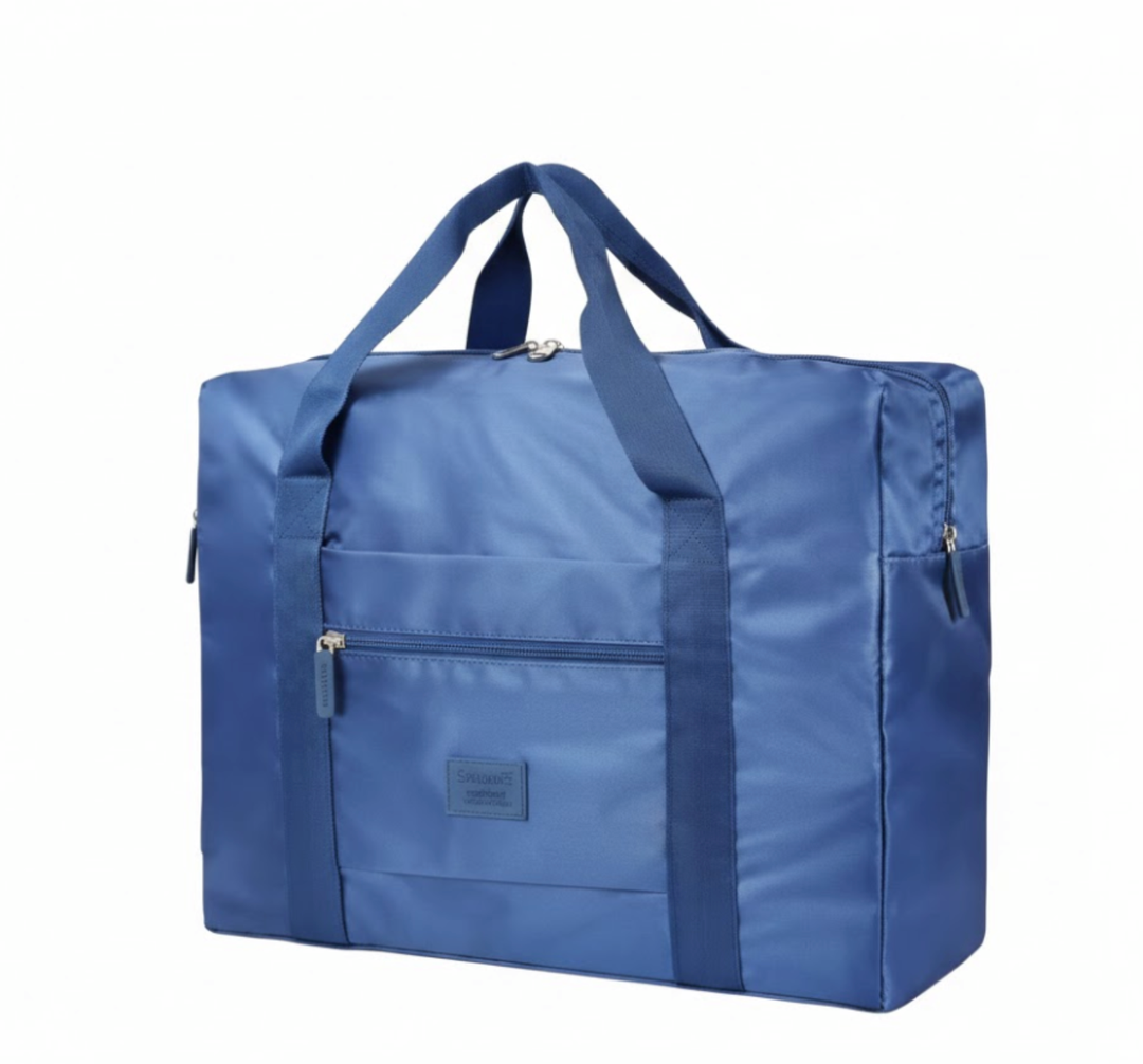 Travel Duffel Bag Carry on Luggage Bag Foldable Travel Tote Bag Waterproof Sports Gym Lightweight Large Weekender Overnight Bag for Women and Men (Black+Blue)