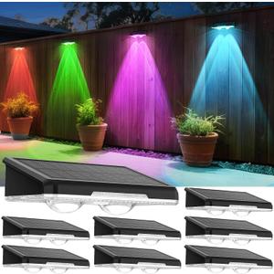 Solar Fence Lights Outdoor 8 Pack - 8 Modes (RGB Cycle/Fixed), Fence Lights Solar Powered for Outside, IP65 Waterproof, Deck Lighting for Wall, Step, Patio, Pathway, Stairs