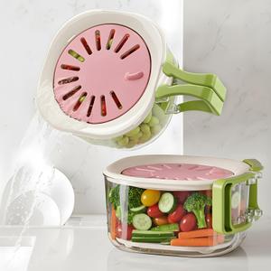 Fruit Vegetable Washing Bowl with Strainer, Berry Lettuce Keeper for Fridge Refrigerator Organization, Portable Colander for Kitchen Fridge, Drainer Container With Lid, 2 Pack (Pink)