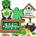 7 Pack St Patricks Day Decorations Tiered Tray Decor, St Patricks Day Table Decoration with Lucky Shamrock Gnome Block Wooden Sign Saint Patricks Decorations Centerpiece for Table Mantel Shelf Irish Day Decor