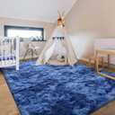 Hutha 9x12 Large Area Rugs for Living Room, Super Soft Fluffy Modern Bedroom Rug, Tie-Dyed Navy Blue Indoor Shag Fuzzy Carpets for Girls Kids Nursery Room Home Decor