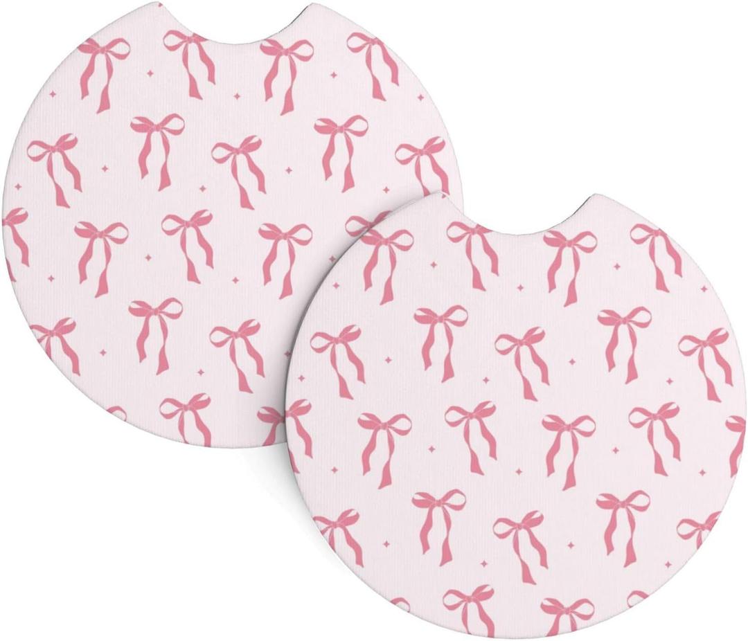 2 Pack Pink Bow Car Cup Coasters Holder 2.7" Cute Car Accessories Women Girl