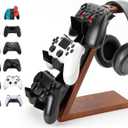 3 Tier Wood Controller Stand Compatible with PS4 PS5 ONE Switch,ps5 Controller Holder Headset pc Gaming Accessories,Video Game Controller Holder for Desk(Brown Wood)