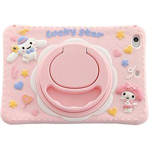Huang YC for iPad 10 inch Cute 3D Cartoon Soft Silicone Cover with Rotating Stand & Adjustable Strap, Protective Pink Girls Cover