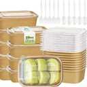 Kaderron 50 Pack 29 OZ Large Paper Bowls with Lidswith Spoons and Forks, Heavy Duty Disposable Meal Prep Containers for Party, Disposable Bowls Bulk Soak-Proof and Microwave Safe for Hot/Cold Use