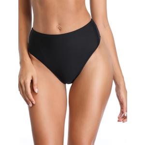 RELLECIGA Women's High Cut Bikini Bottom (Medium, Black)
