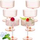 Jingmore 12 Pcs Ribbed Martini Glasses 10 oz Disposable Plastic Vintage Ribbed Coupe Glasses Unbreakable Dessert Parfait Glassware for Wedding Birthday Party Supplies (Pink)