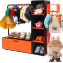 Doll Clothes Closet with 10 Hangers & Rod- Stackable Organizer Cabinet for 15/17cm Doll Clothes Doll Accessories Display Box, Clothes Storage for Figures, Portable Storage for Fashion