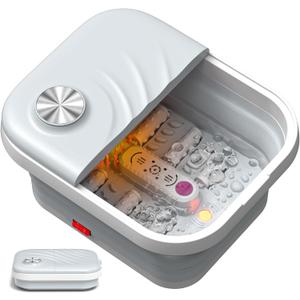 LUBBYGIM New Collapsible Foot Spa Bath with Heat, Foldable Foot Bath Massager with Bubble, Red Light, 6 Shiatsu Massage Rollers, Foot Soaking Tub with Temperature Control for Soft Feet & Relax, Gray