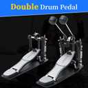 Double Bass drum Pedal,Double Bass Pedal with Adjustable Beater Head,Double Chain Drive Foot Kick Pedal with Drum Key for Drum Set and Electronic Drums (Silver, Double drum pedal)