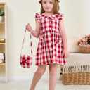 SODLON Toddler Baby Girl Dress Summer Clothes Infant Ruffle Peter Pan Collar Plaid Dresses Casual Bowknot Sundress for Girls (Red)