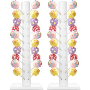2 Pcs Wood Cake Pop and Lollipop Holder Stand, 60 Hole Dessert Table Display for Wedding, Birthday, Halloween Christmas Parties, White