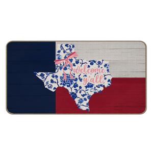 Xiyurlk Texas Flag Welcome Doormat, Y'all Blue and White Porcelain Bow Front Door Mat for Indoor Outdoor Entrance, Rustic Texas Home Decor Bath Porch Rug, 17x30 Inch